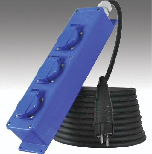 3-voudige verdeeldoos met schuko 250 Volt verlengkabel